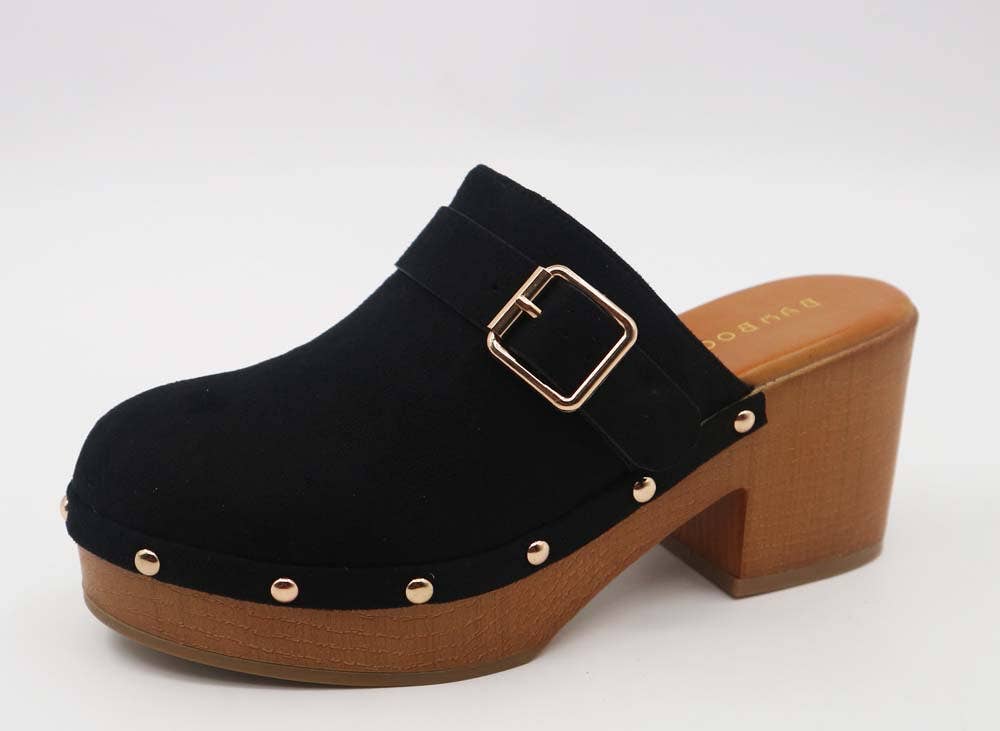Mars Sky Shoes Wholesale - Wholesale Mules - Women's - Bamboo LUMBER-02 Women Wooden Block Heel Studded Mules-12 Pairs Pack-24.25/Pair0