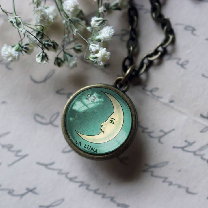The Divine Iguana - Wholesale Pendant/Charm Necklace - La Luna Simple Reversible Loteria Moon Pendant Necklace2
