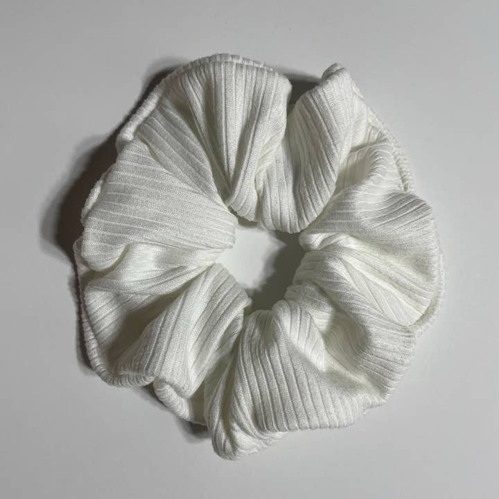 White Rib Knit Scrunchie for wholesale by Prairie and Paws