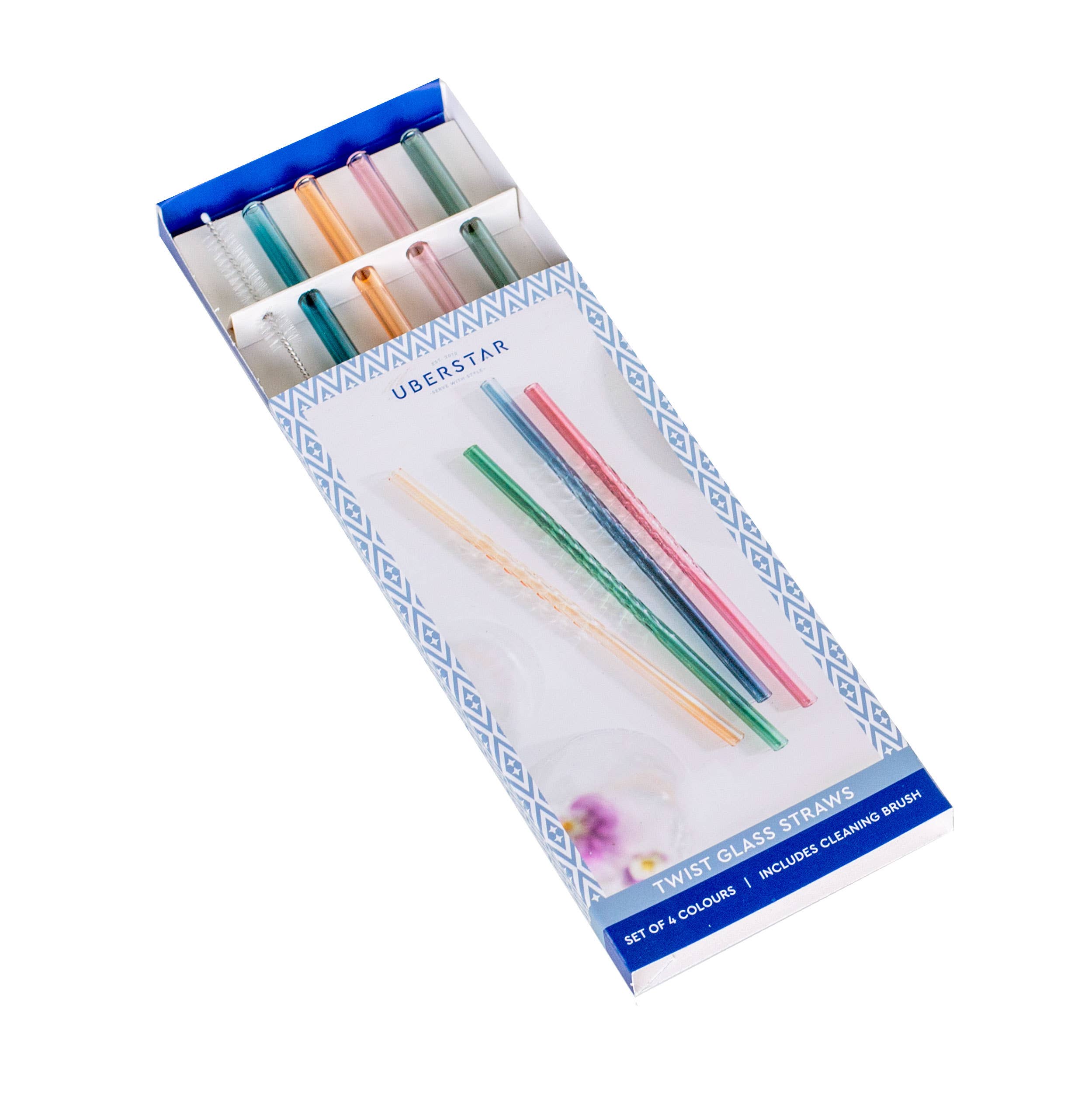 UBERSTAR – wholesale Drinking straw – Twist Glass Coloured Straws - Set of 43