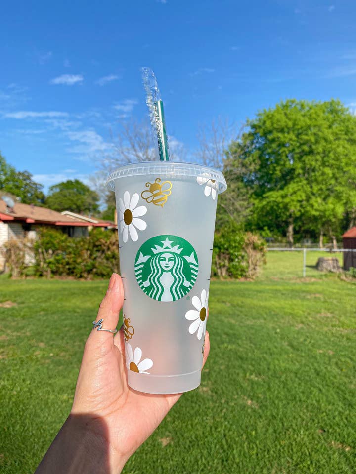 Personalized Daisy and Bumblebee Starbucks Cup for wholesale by Lovely JEN's Designs