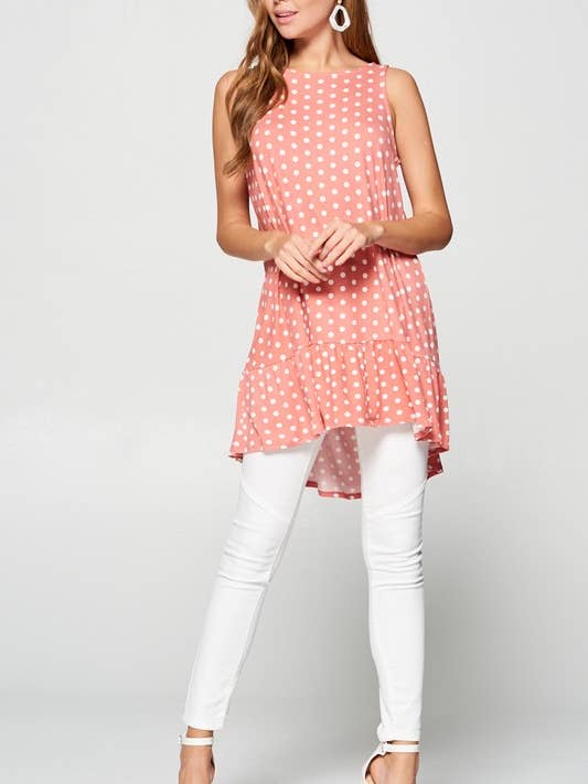 ETK-7651 Haut tunique à col montant à pois pour la vente par Emerald Collection