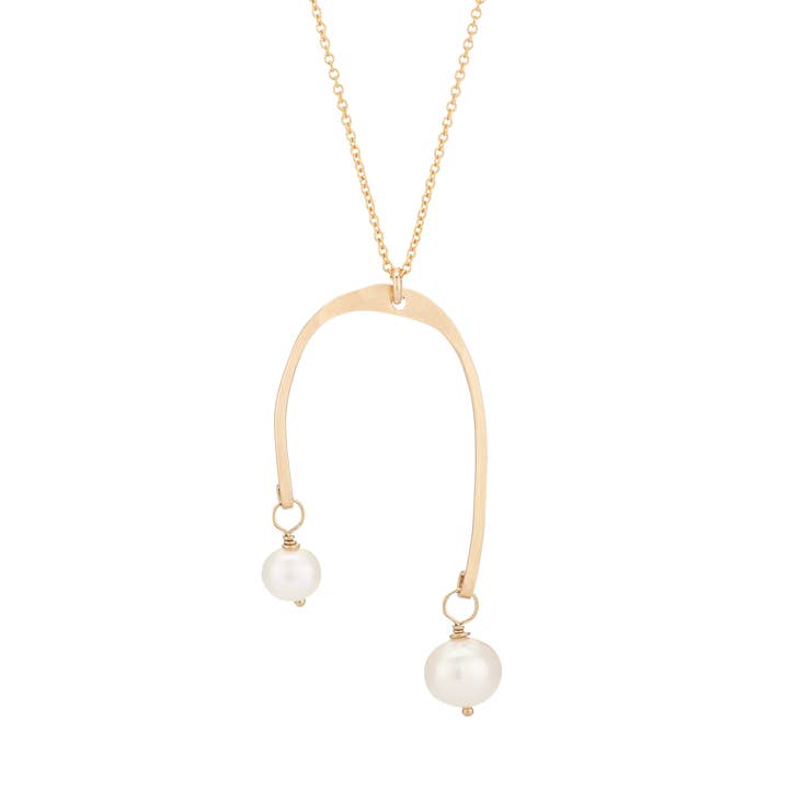 La La Colar Arco Ouro Martelado, Pérolas de Água Doce Brancas por atacado de Freshie & Zero