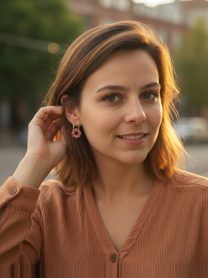 Brincos de flores de girassol com glitter em resina – Argolas artesanais & pingentes intercambiáveis por atacado de Atelier Tatice