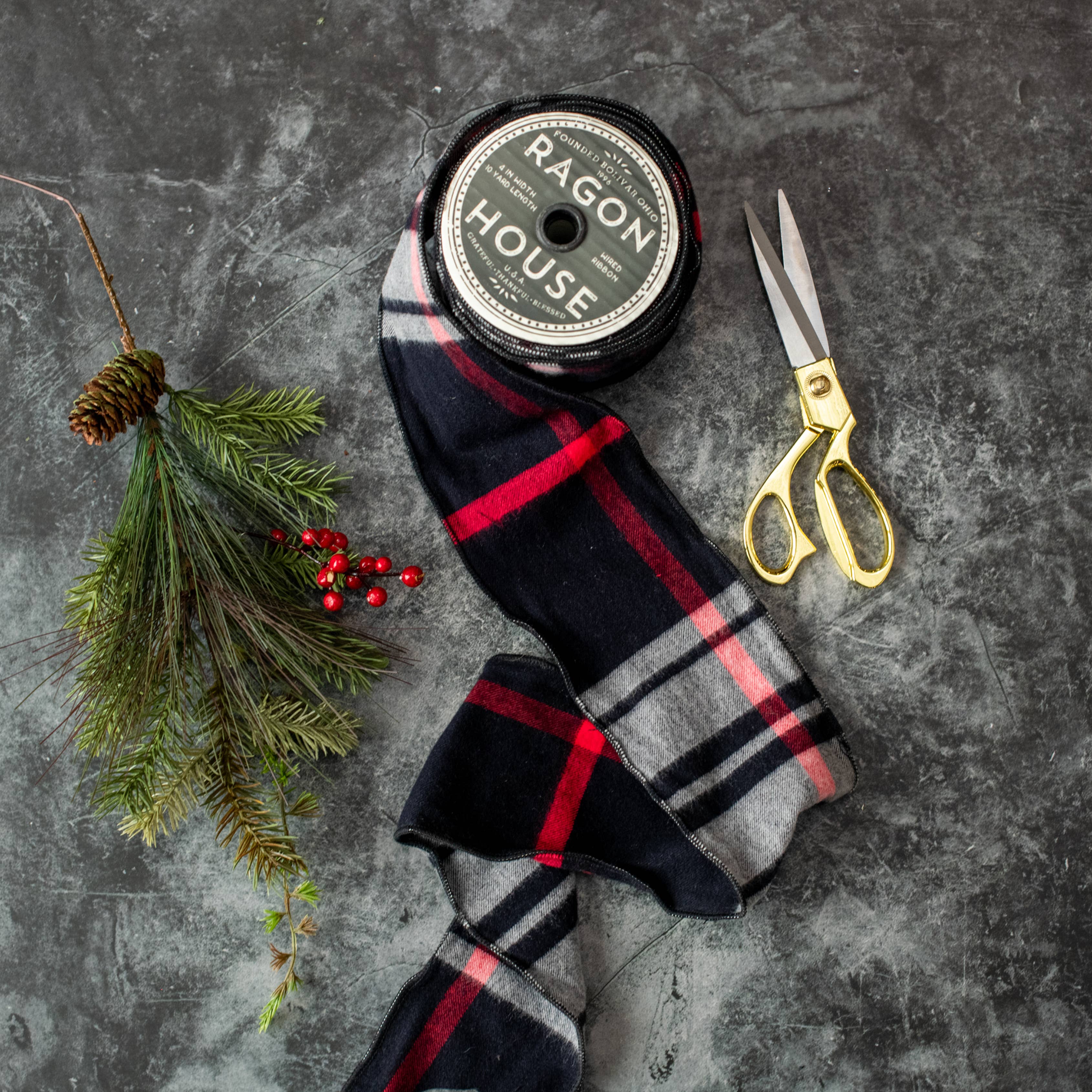 Ragon House - Wholesale Ornament - BLACK TARTAN RIBBON0