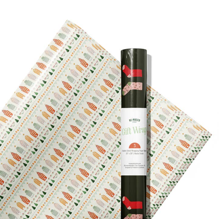 re:mused studio - Wholesale Flat Wrap - Hygge Holiday Gift Wrap Sheet – Double Sided14