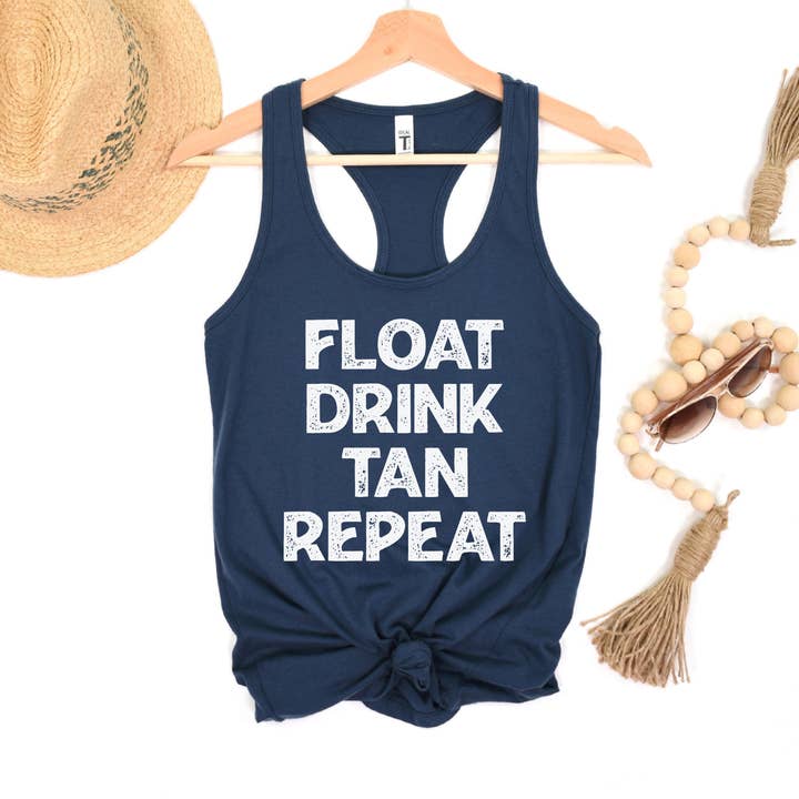 Flottez, buvez, bronzez, répétez – Débardeur de bateau pour femme pour la vente par Stiles Tee Co.