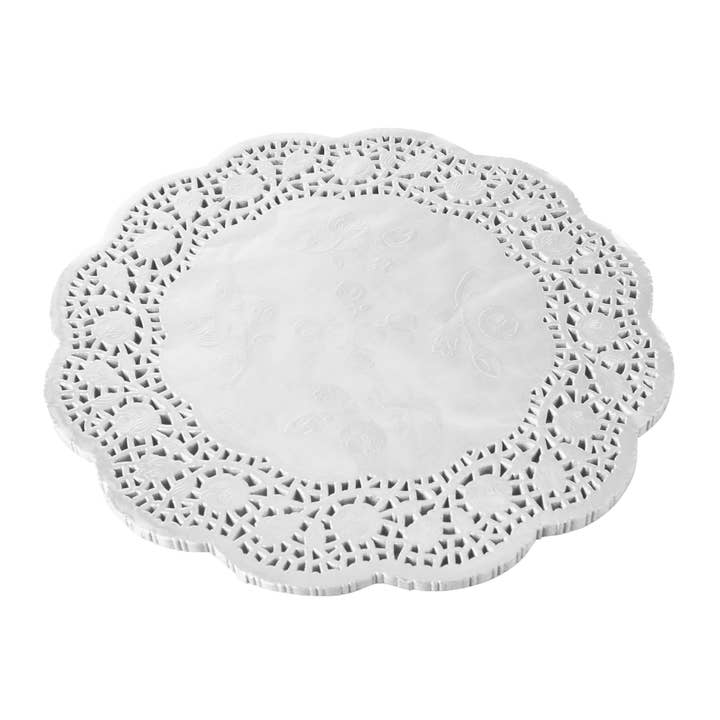 Round Lace Metallic Paper Doilies 12" - Set of 100 - Silver for wholesale on Faire2