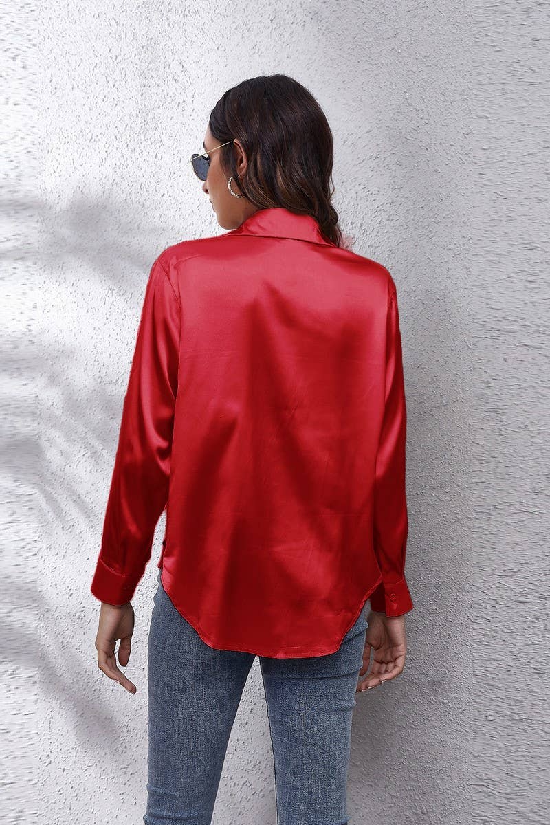 NINEXIS - Wholesale Button Down Shirt - Women's - CWTBLL0691_Button Down Silky Satin Long Sleeve Top60
