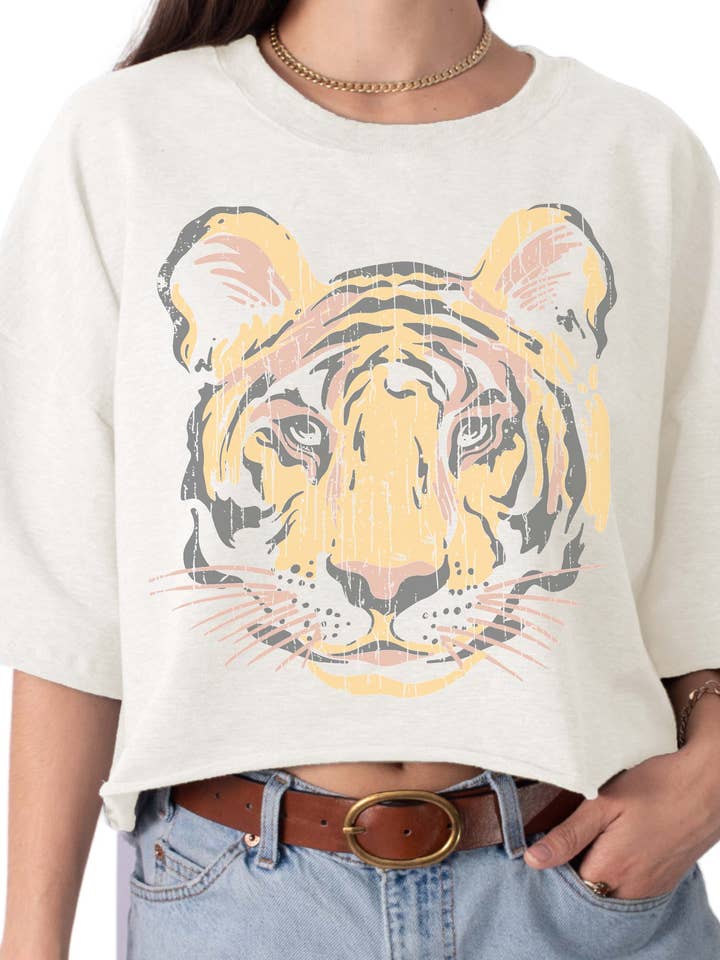 Watercolor Tiger Cropped Graphic Tee for wholesale by Somewhere West