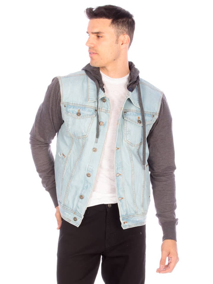 Hawk's Bay - Wholesale Denim Jacket - Men's - DENIM HOODIE JACKET - 2 COLORS