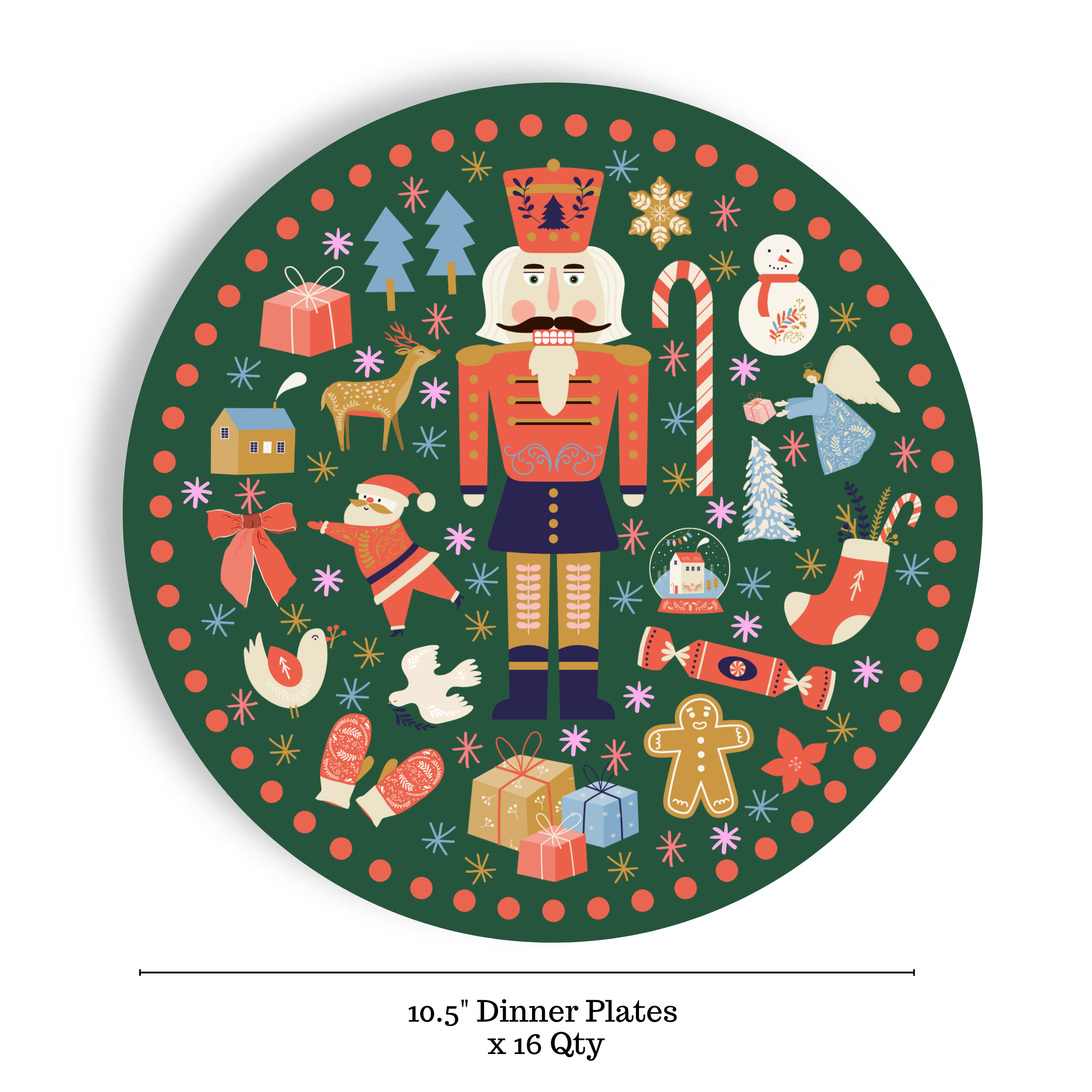 Fabuplates - Wholesale Disposable Plate - Feliz Navidad 16ct 10.5" Dinner Paper Plate Separates1