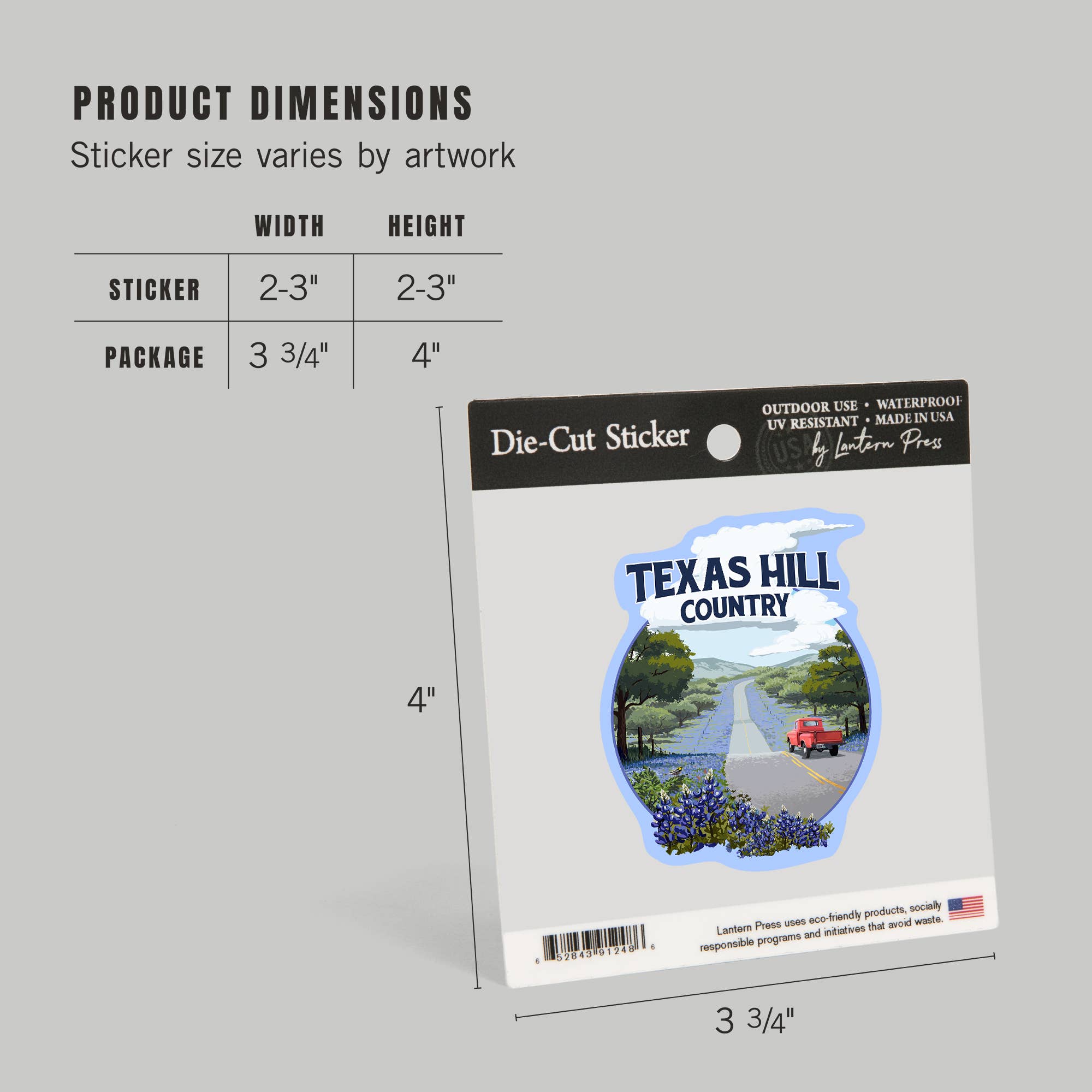 Lantern Press - Venta al por mayor Pegatina - PEGATINAS Texas Hill Country, Texas, Bluebonnets12