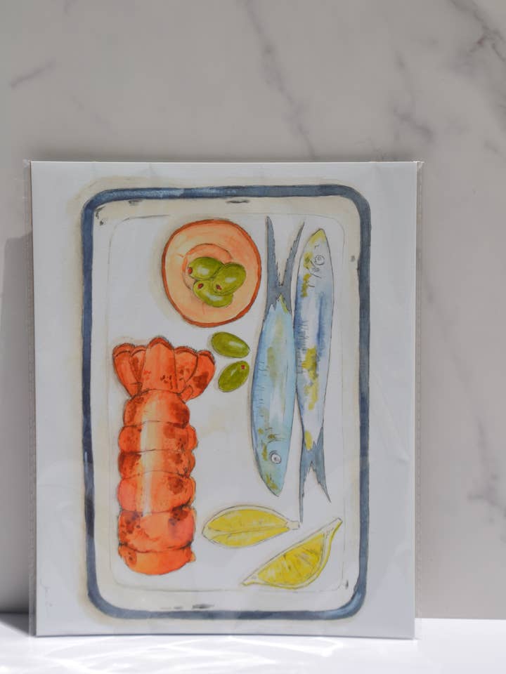 Impression d'art Assiette de fruits de mer pour la vente par Bear on Paper