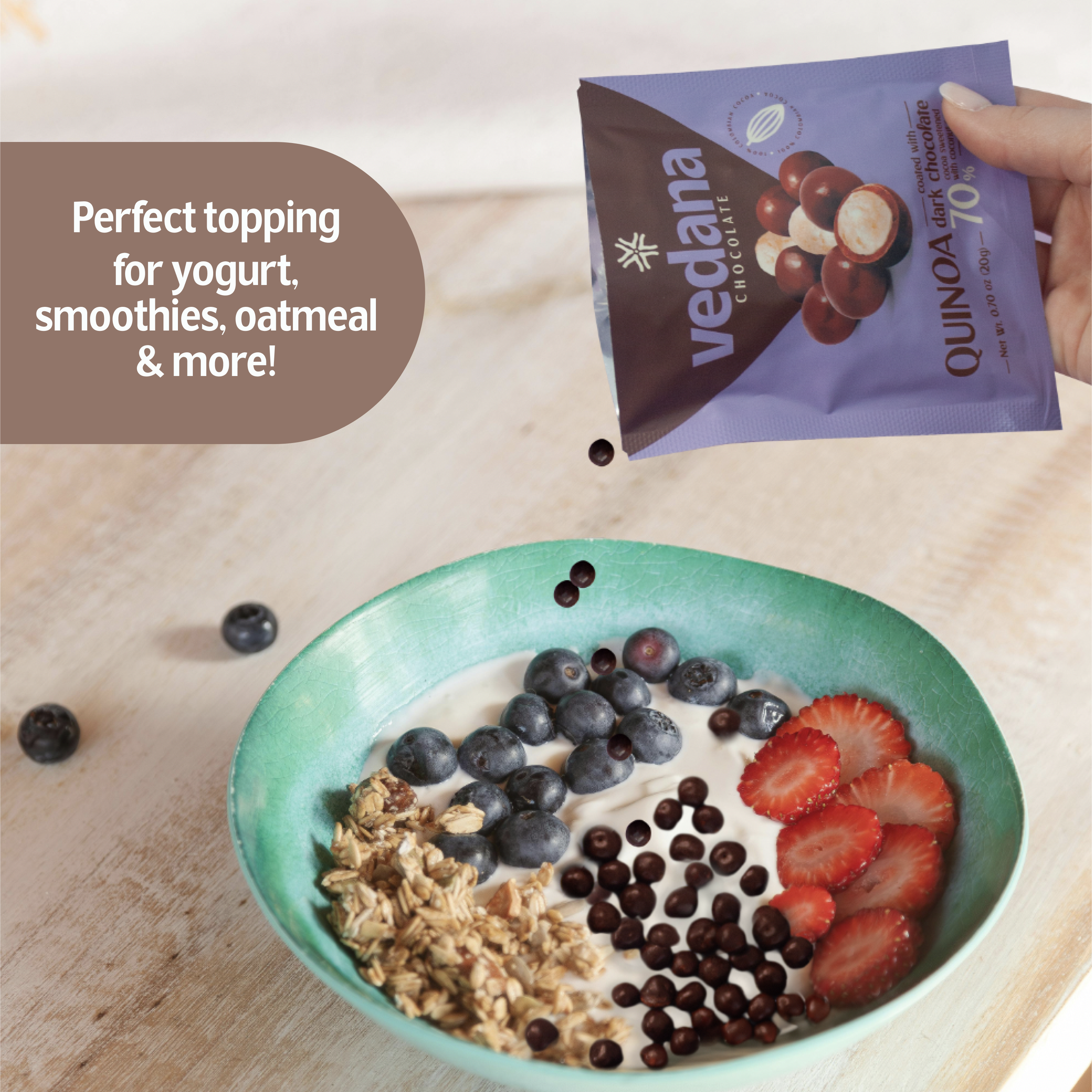 Vedana Chocolate - Wholesale Chocolate Covered Sweets - Puffed Quinoa coated in Dark Chocolate5