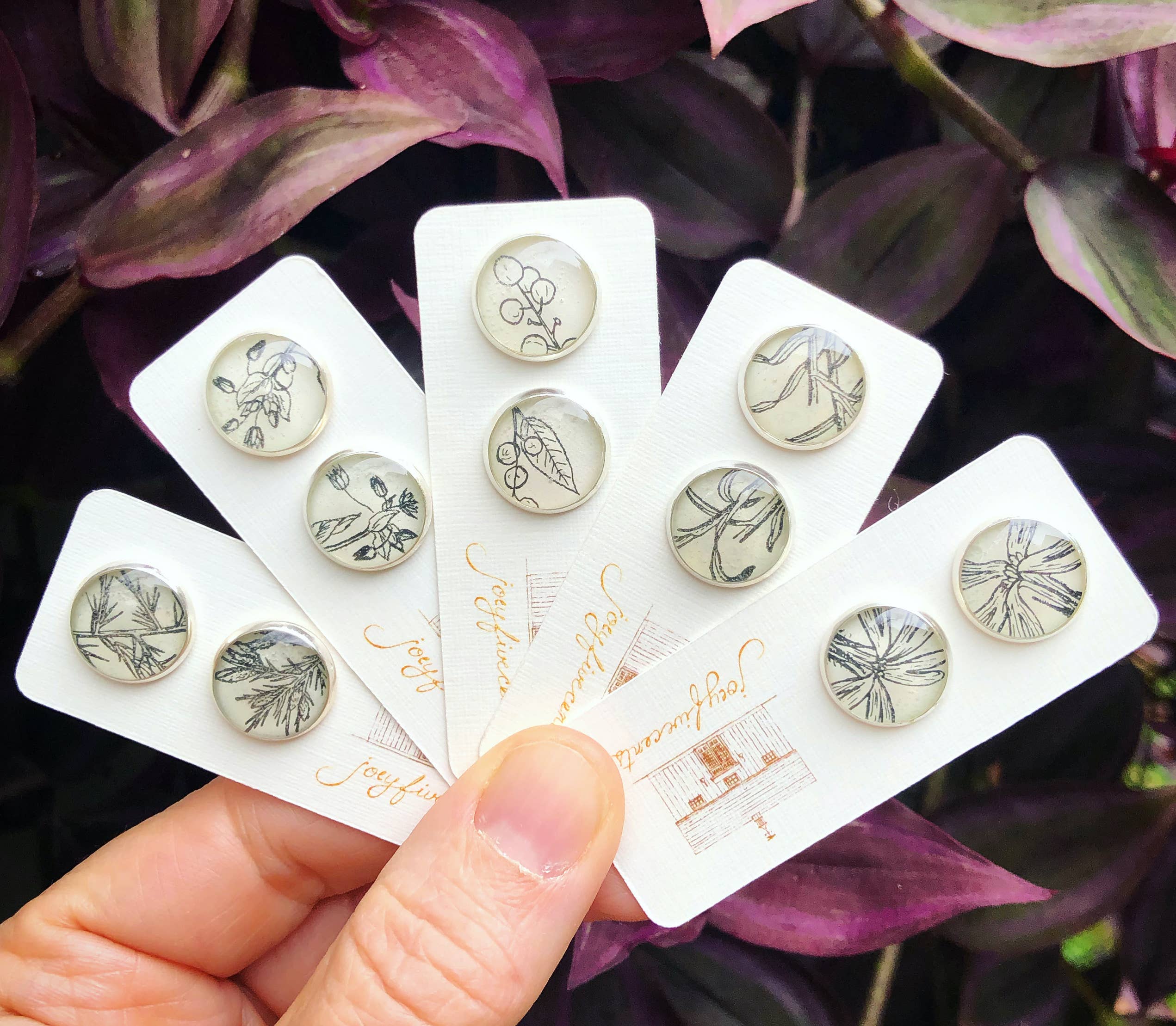 joeyfivecents - Wholesale Stud/Post Earrings - Studs - large, silver, black & white botanicals, garden3