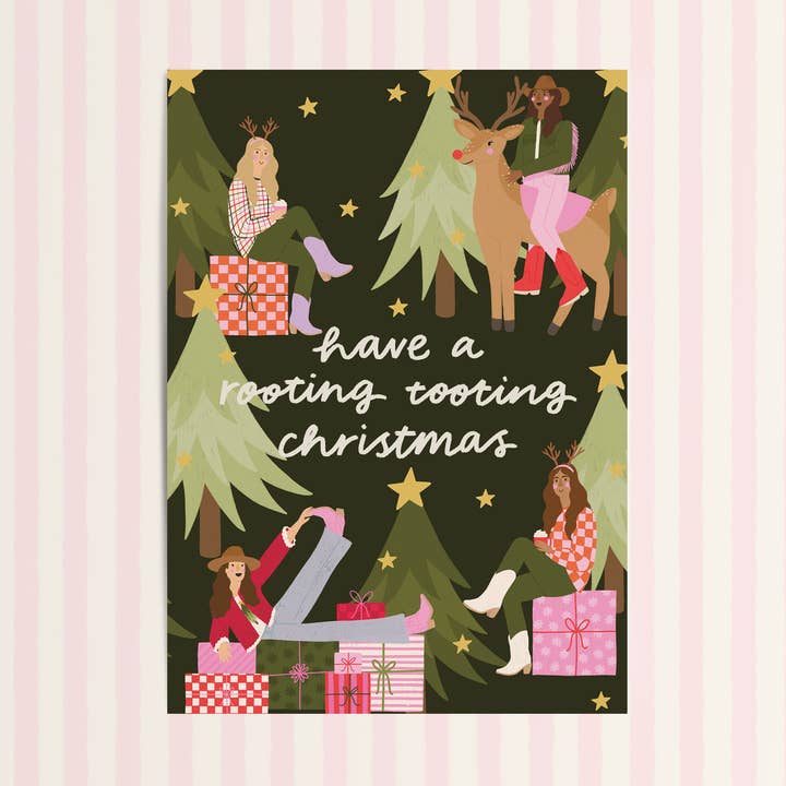 Tenha um cartão de Natal Rooting Tooting Cowgirl por atacado de Lydia Southgate