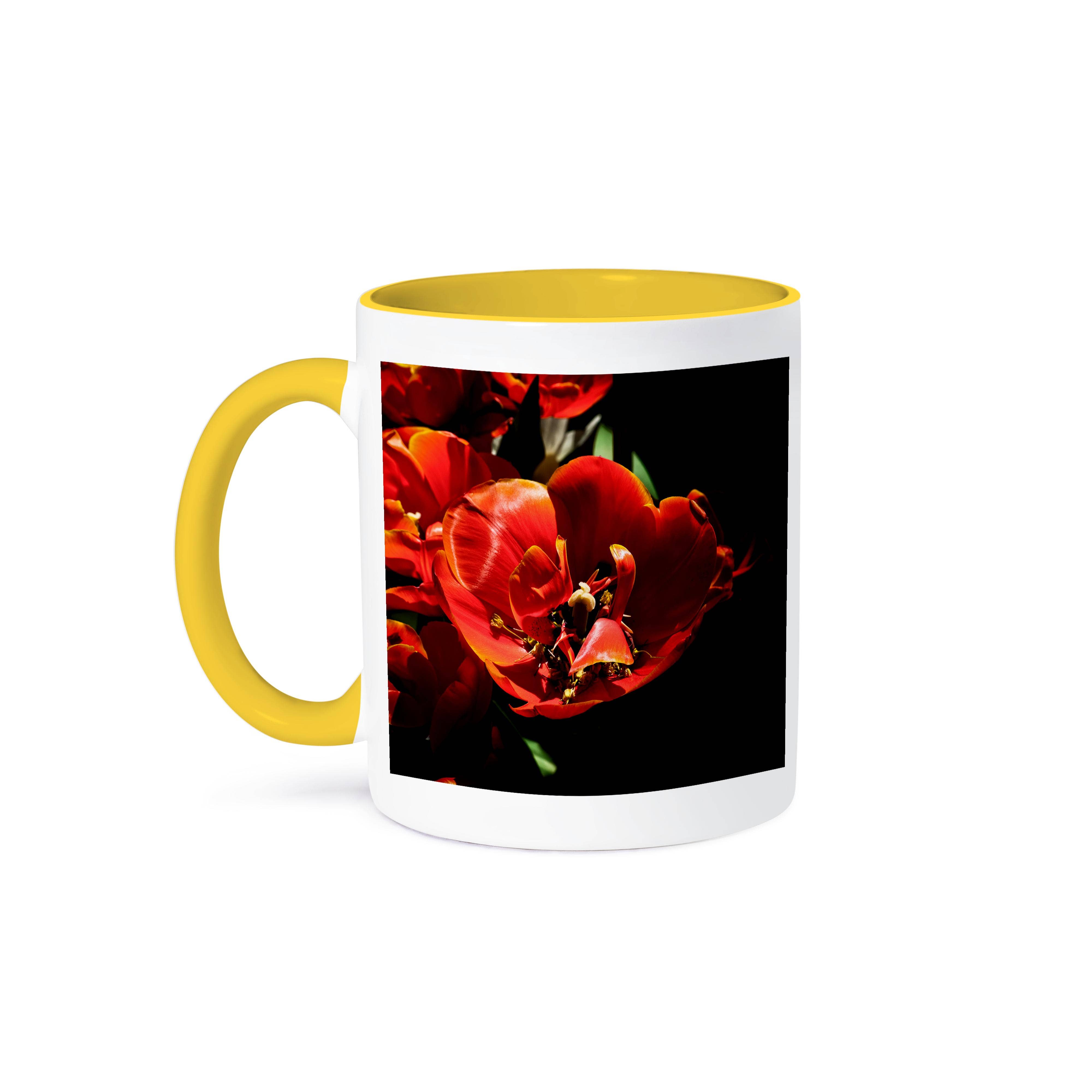 3dRose – wholesale Coffee mug – 3dRose, Closeup view of a red tulip bulb full of tiny maple tree flowers, Mug0
