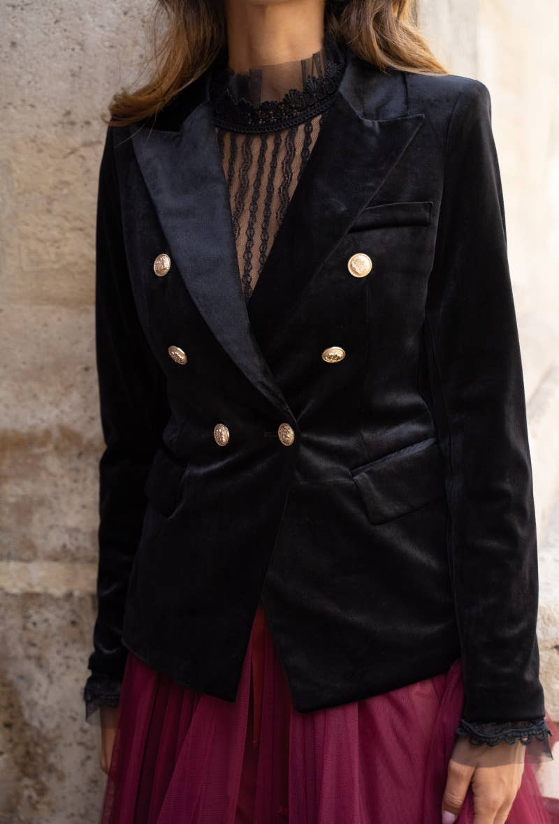 CHOKLATE PARIS - Wholesale Blazer - Dames - Dubbele rij velvet blazer met gouden knopen - V1721N1