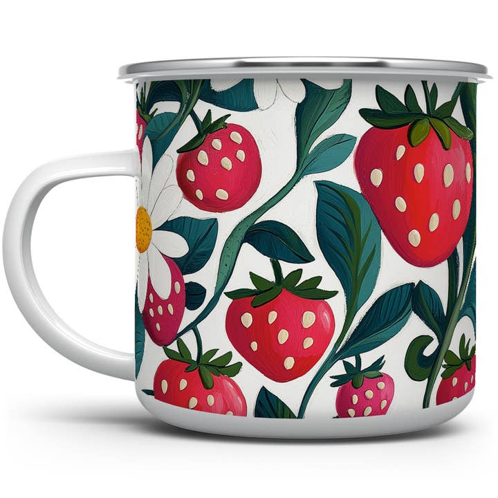 Floral Strawberry Camp Mug, Cute Summer Fruit Gifts for wholesale by Loftipop