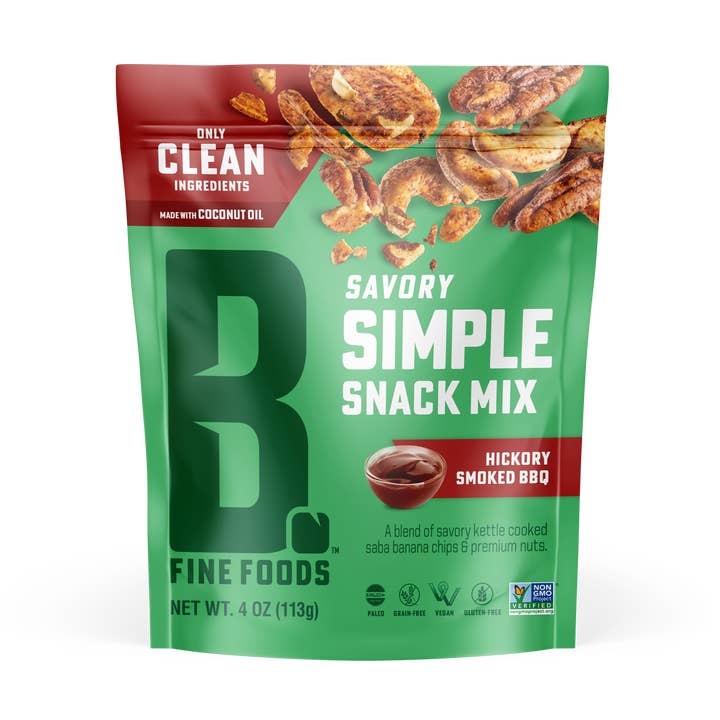 B. Mélange de snacks sans céréales au BBQ fumé au bois de hickory pour la vente par Awakened Foods