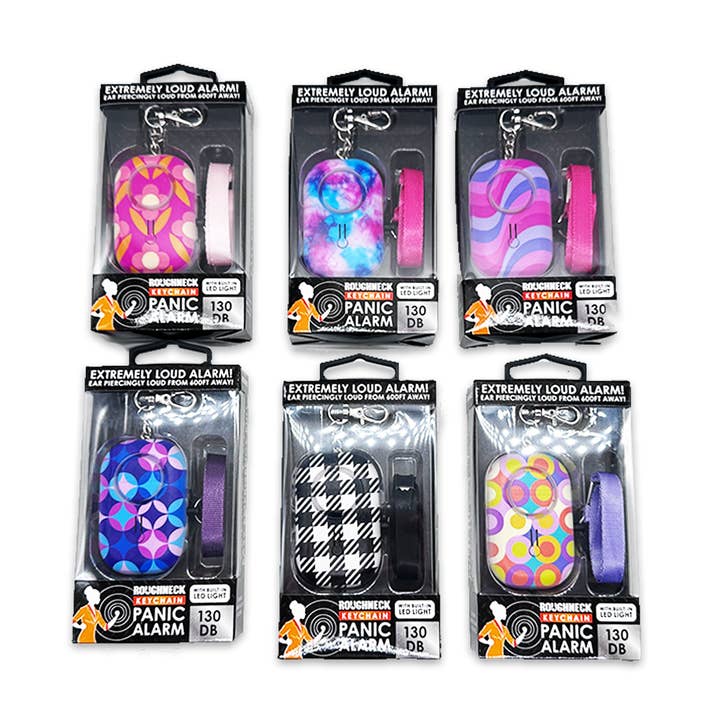 Roughneck Panic Alarm Keychain Design Assortment- 6/Pack for wholesale by Novelty Closeout