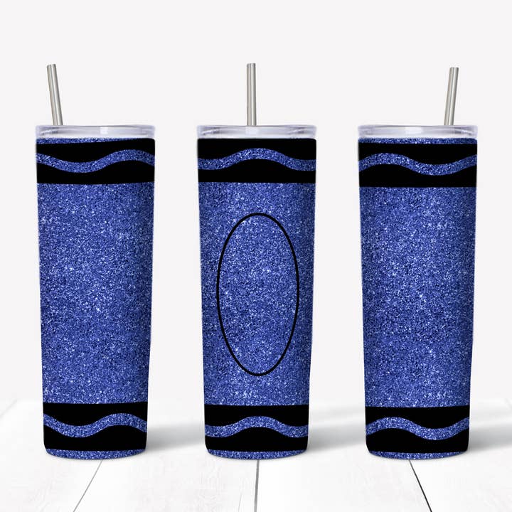 Blue Glitter Crayon 20oz Straight Tumbler Transfer for wholesale by Rustic Pineapple
