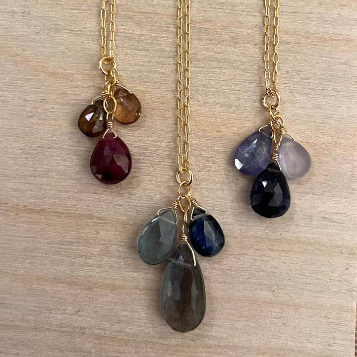 Three Gemstone Cluster Necklace (14k Gold-fill) for wholesale by TASI Designs