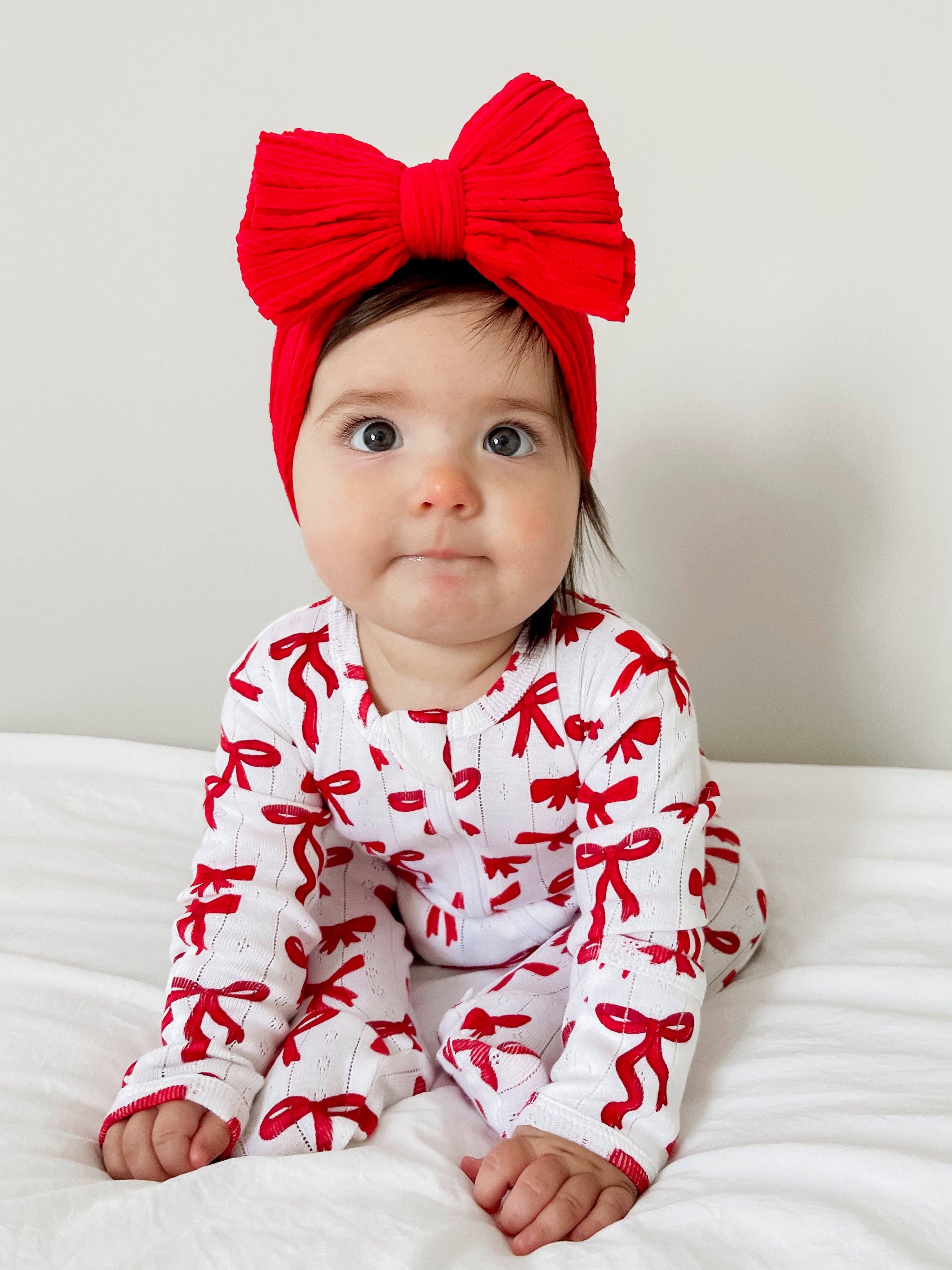 SIIX Collection - Wholesale Jumpsuit - Baby - Red Bows / Organic Pointelle 2-Way Zip Footie2