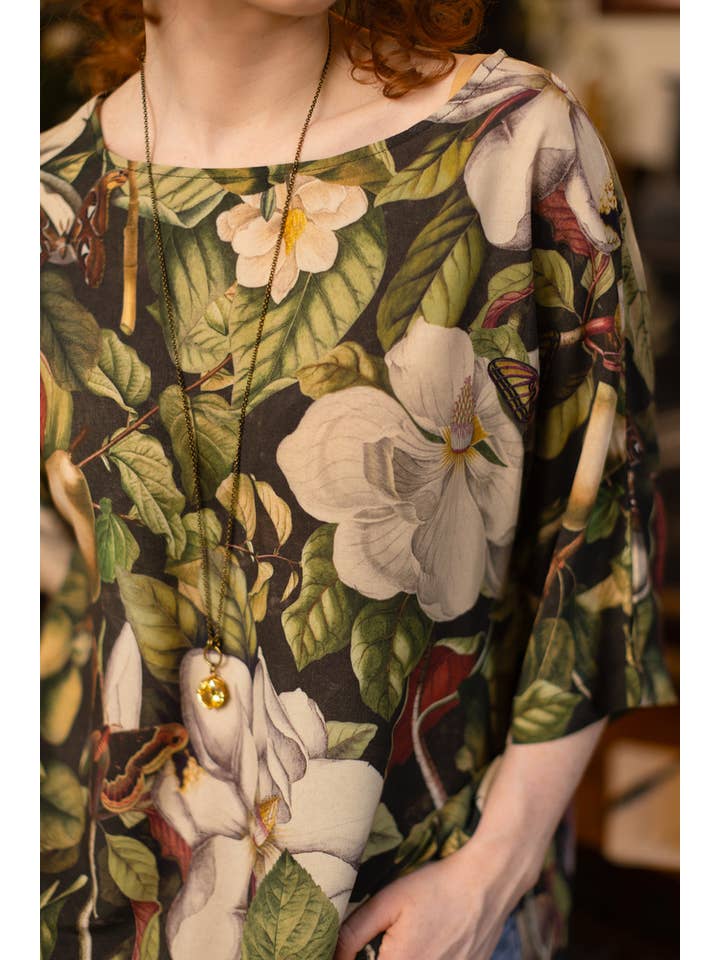 Market of Stars (Worldwide) - Vente Tunique – femme - Tunique Tee Luxe Fleur De Lune avec Imprimé Floral & Abeilles5