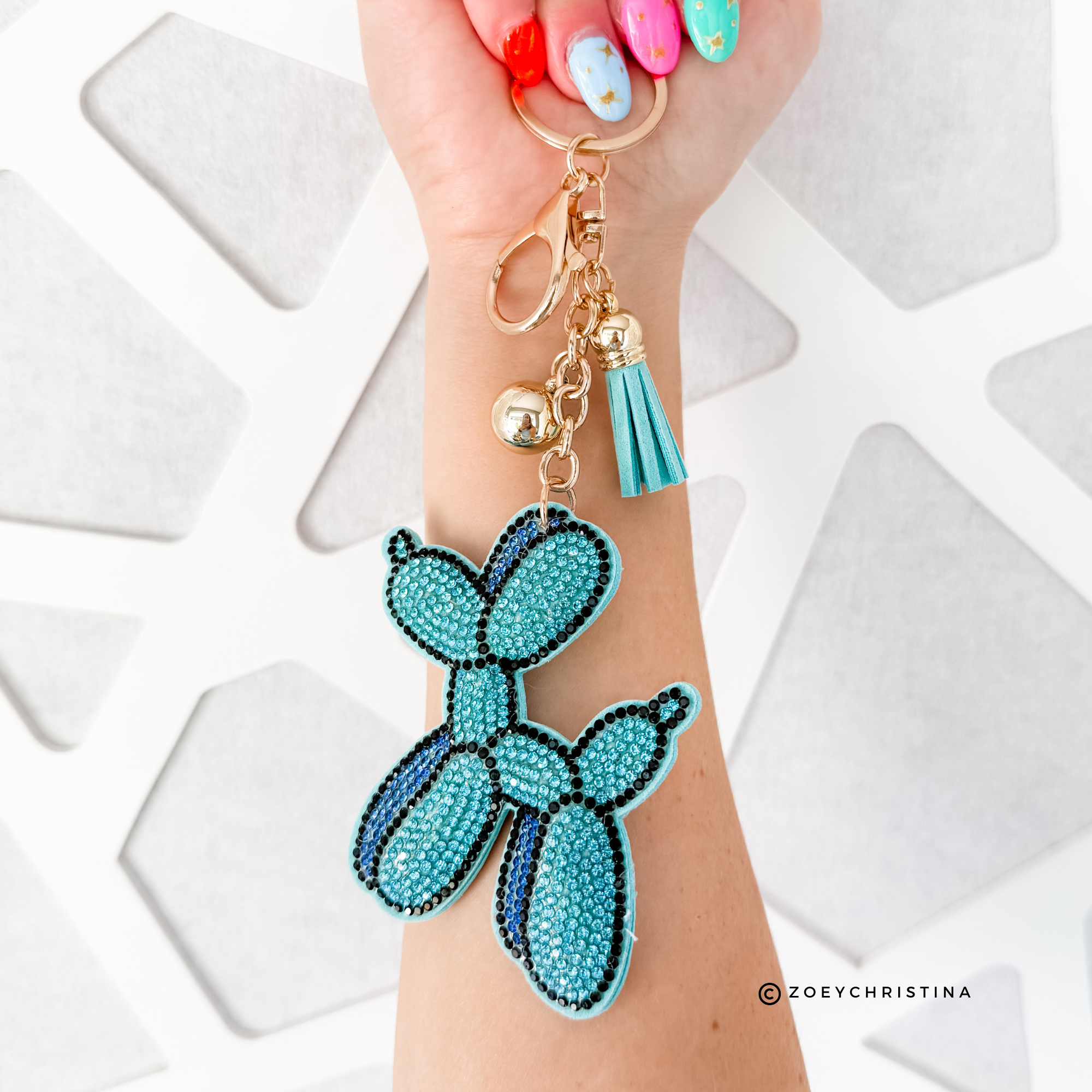 Zoey Christina - Wholesale Keychain - Unisex - Rhinestone Balloon Dog Keychain Sparkly Keychain Accessory0