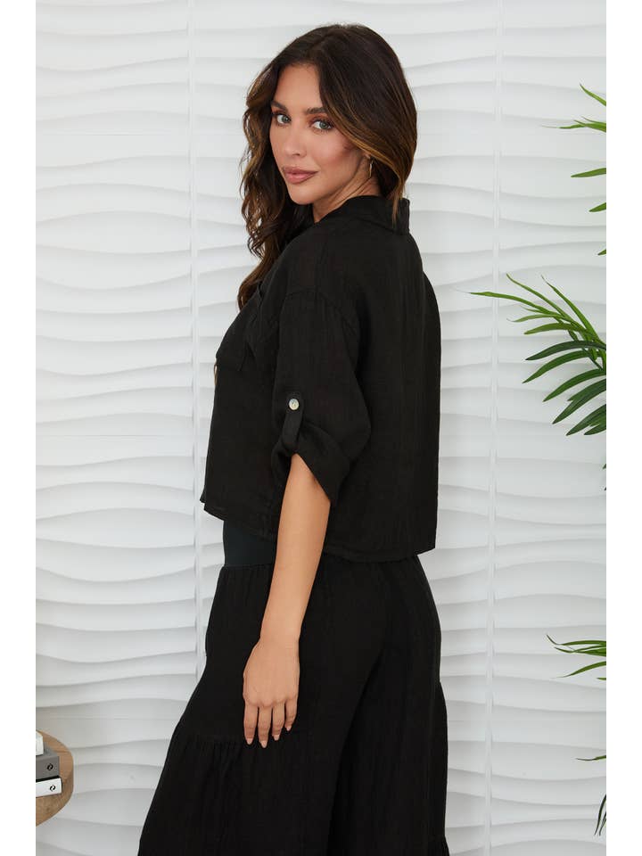 MILIO MILANO - Wholesale Button Down Shirt - Women's - LINEN BUTTON UP TOP WITH FRONT POCKET (707106/3521)10