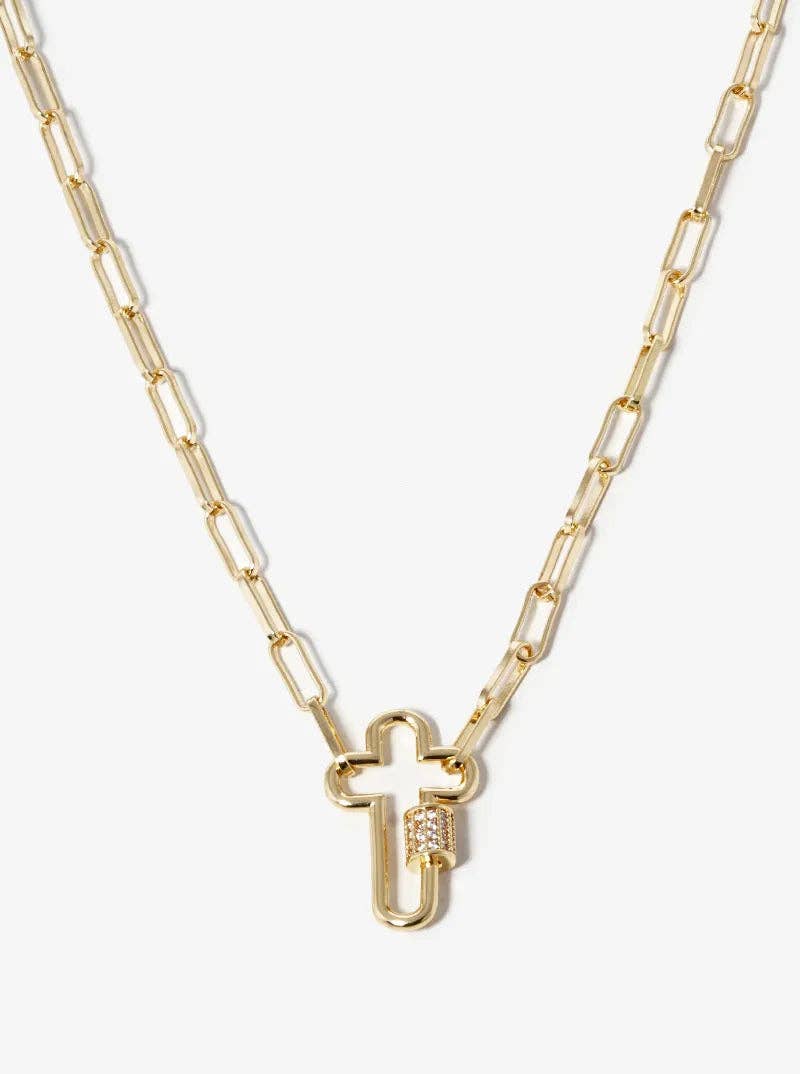 Wild Honey - Wholesale Pendant/Charm Necklace - 18K Gold Dipped Cz Pave Cross Pendant Chain Necklace2