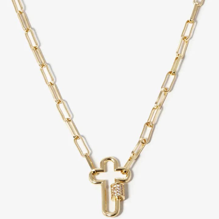 Wild Honey - Wholesale Pendant/Charm Necklace - 18K Gold Dipped Cz Pave Cross Pendant Chain Necklace2