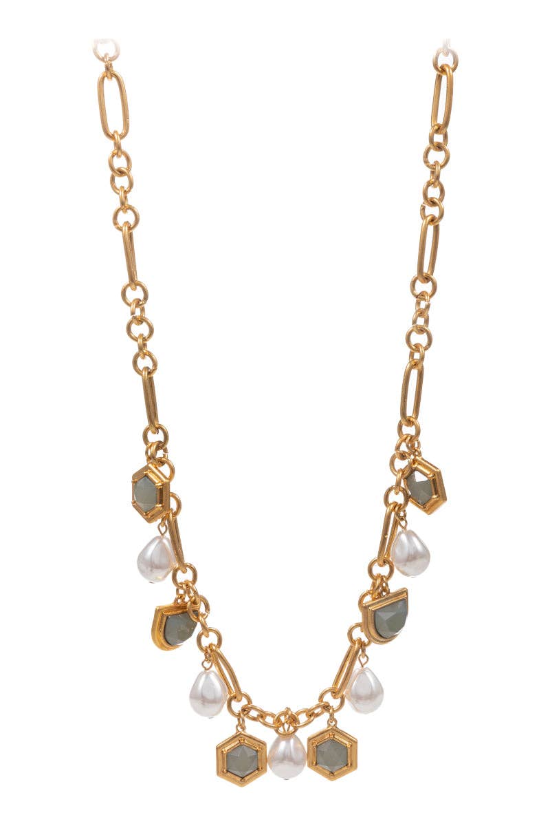 Designature New York - Vente Colliers à pendentif - Collier court à breloques en verre carré et perle.3