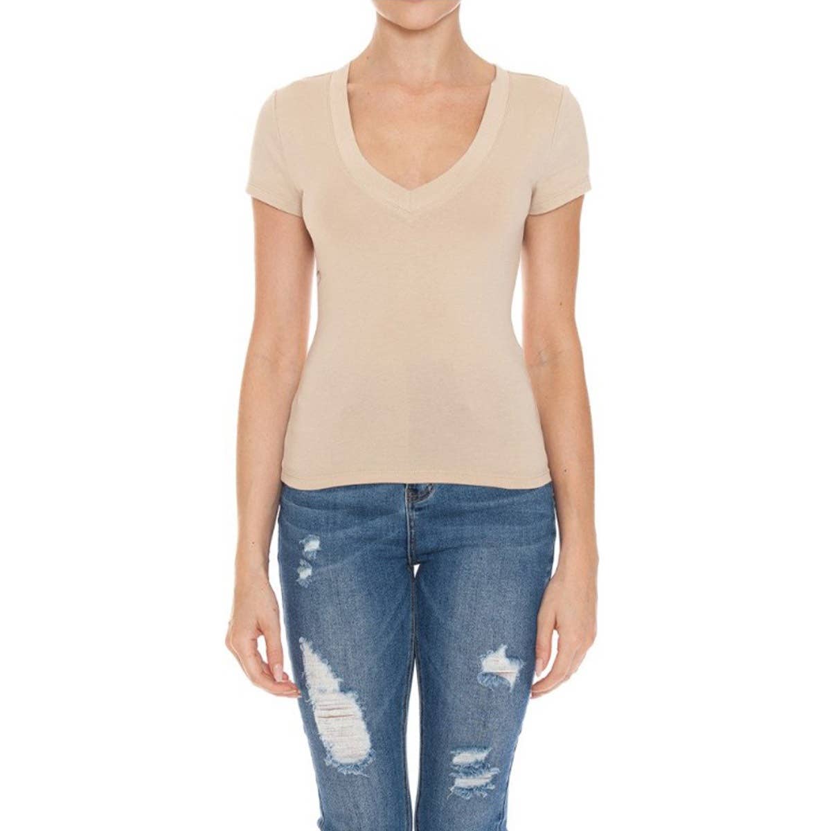 UP CLOTHING – wholesale T-shirt – women's – V NECK SHORT SLEEVE T SHIRT TOP4