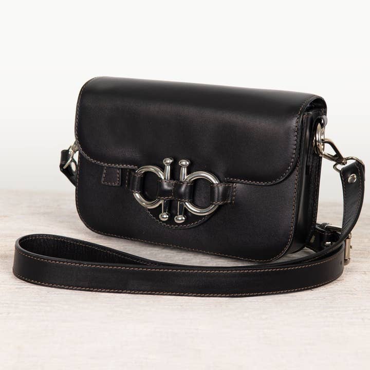 Lana - Horse Bit Crossbody Luxury Leather Bag in Black for wholesale by URBAN-EQUESTRIAN