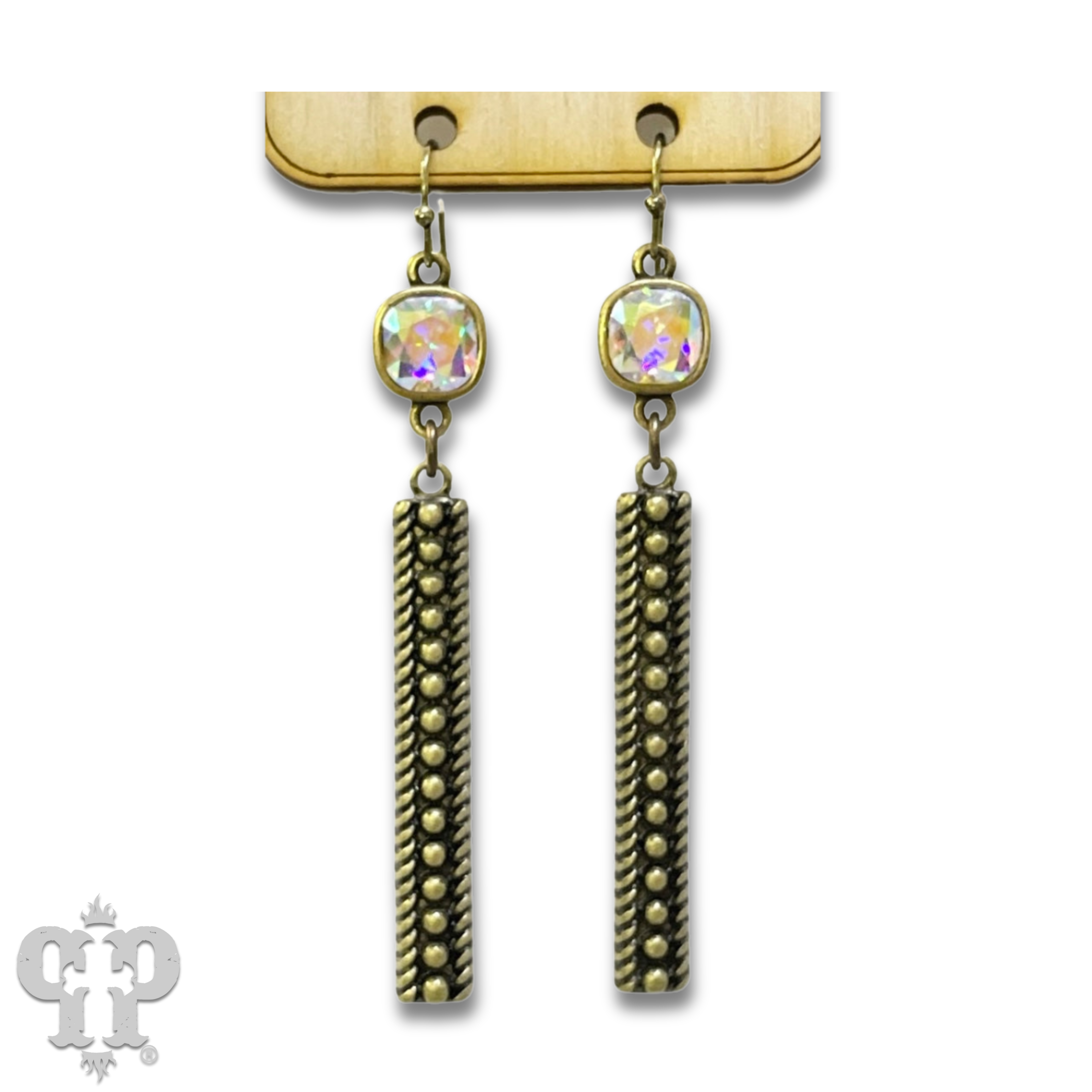 Pink Panache Brands - Wholesale Dangle Earrings - Textured rectangle bar earring with Austrian crystal0