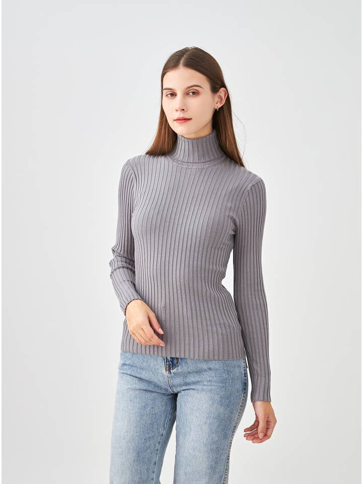 jw.atelier - Vendita all'ingrosso Maglione tricot - Donna - Maglione dolcevita a coste in seta elasticizzata3