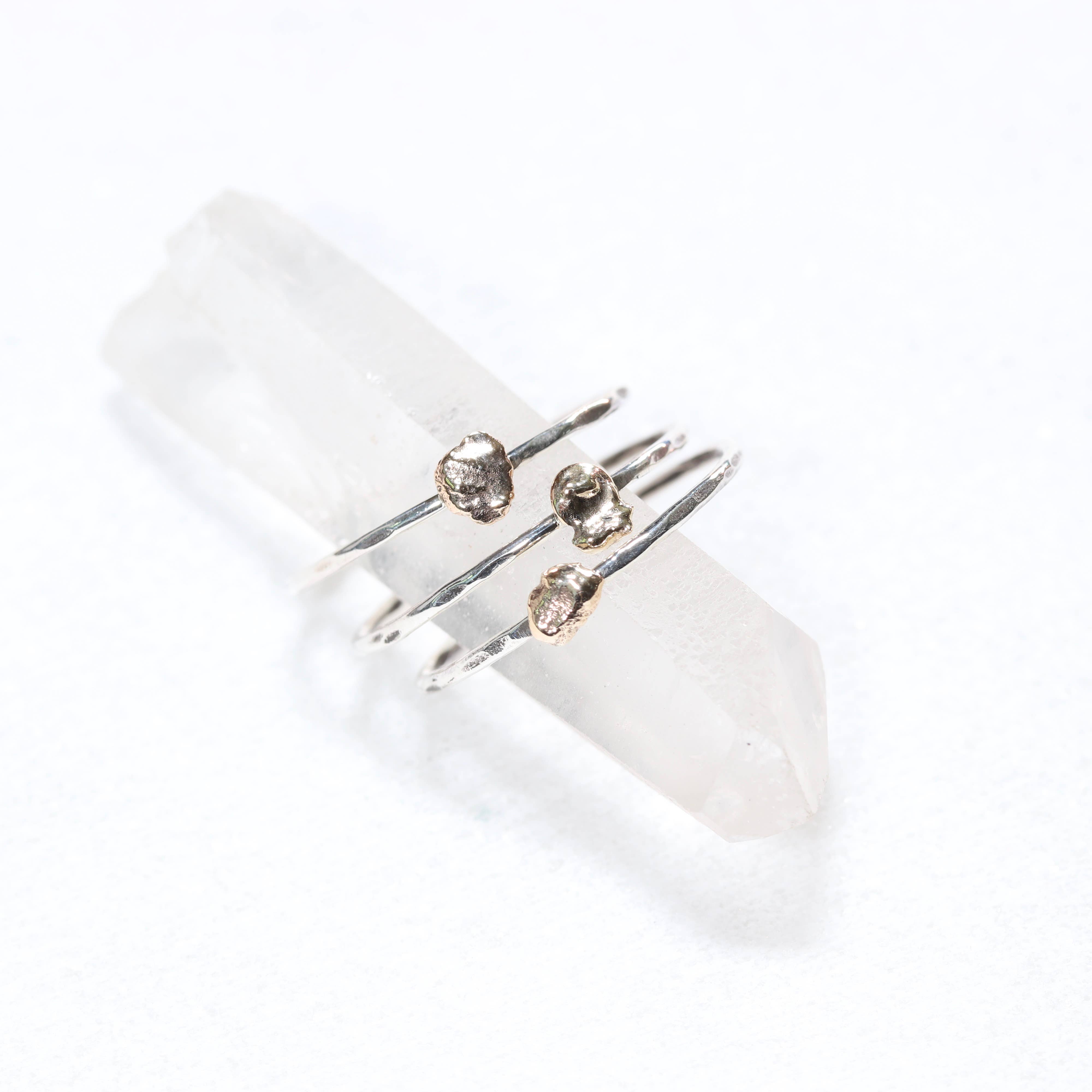 Esme - Wholesale Band/Stacked Ring - 14k Solid Gold Nugget Stacking Ring on Sterling Silver Band3