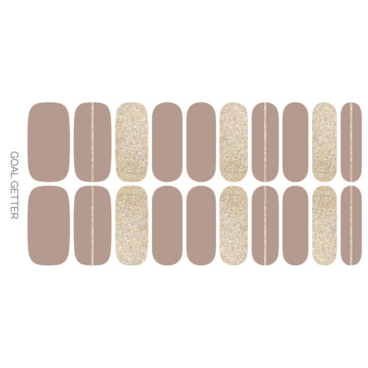 Ivy & Ash - Wholesale Nail Art/Decal - Goal Getter | Taupe & Gold Glitter Neutral Nail Wrap