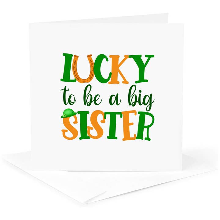 3dRose, Gelukkig om een grote zus te zijn St. Patrick's Day grappige familie charme, cadeau, Wenskaart voor wholesale door 3dRose