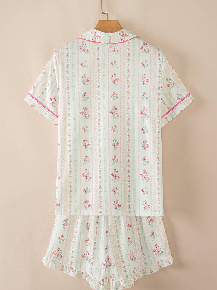 LALA LOO - Wholesale Sleepwear Set - Women's - Floral Top and Shorts Spring Pajama Set