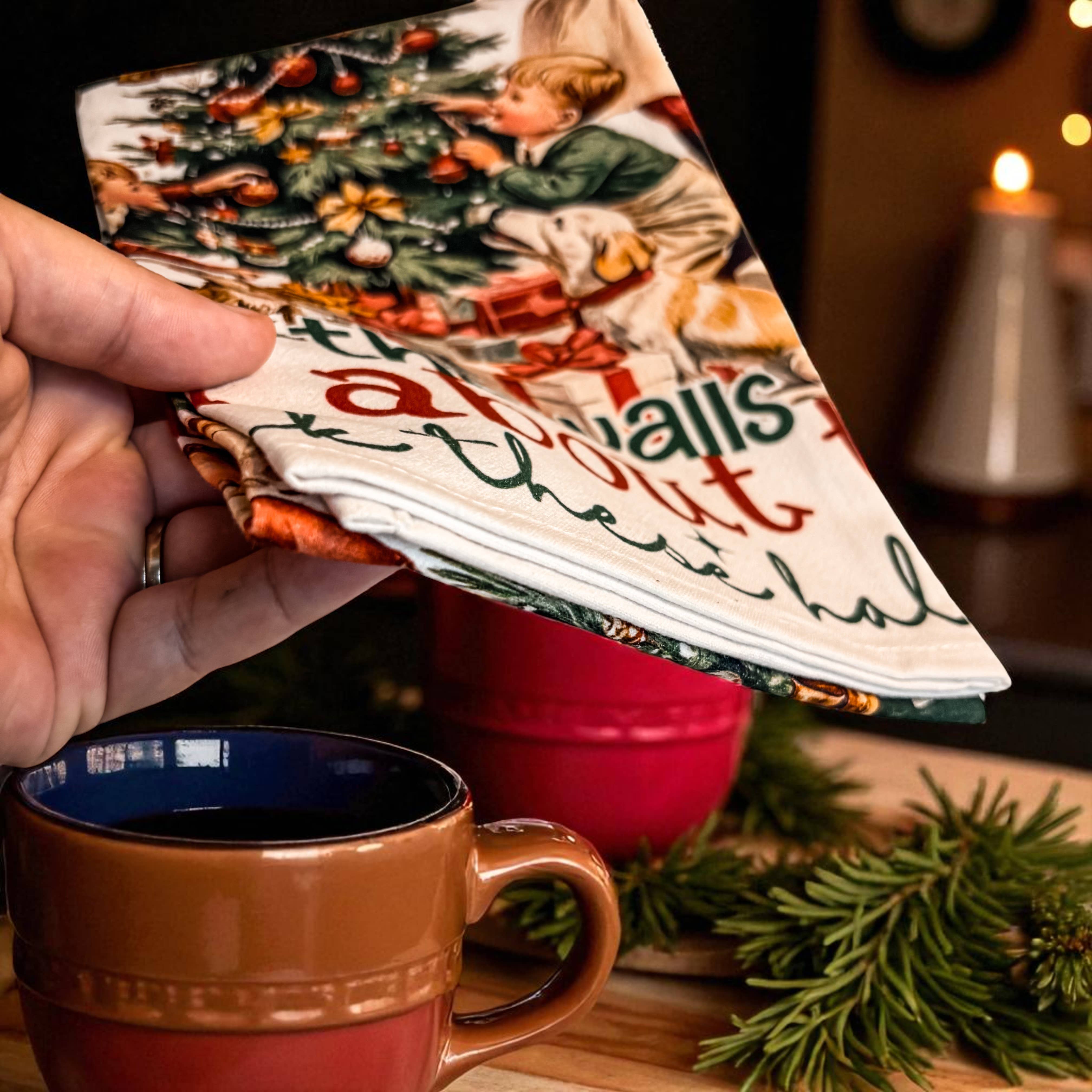 Gia Roma - Wholesale Tea Towel - Vintage Santa Holiday Kitchen Towel & Decor | Pink Christmas107