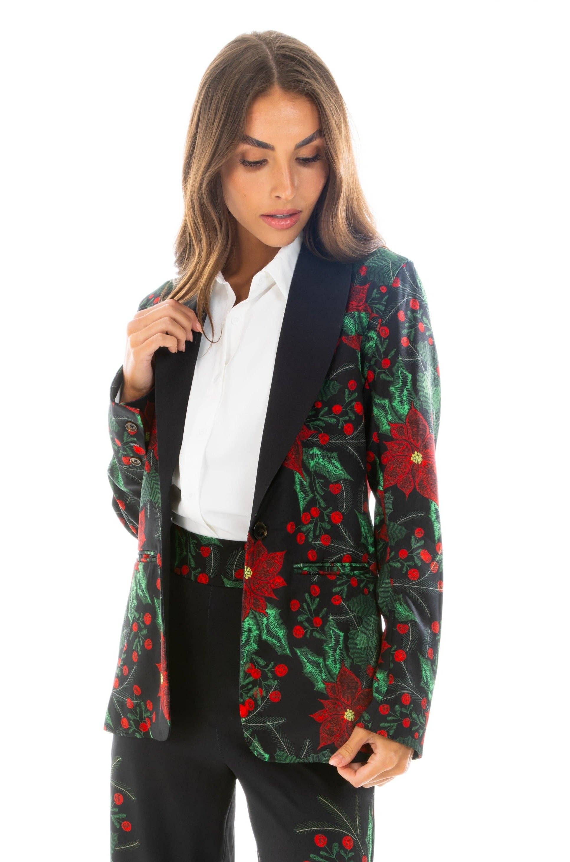 Shinesty, Inc - Venta al por mayor Blazer - Mujer - La pieza central | Blazer navideño de mujer con flor de pascua2