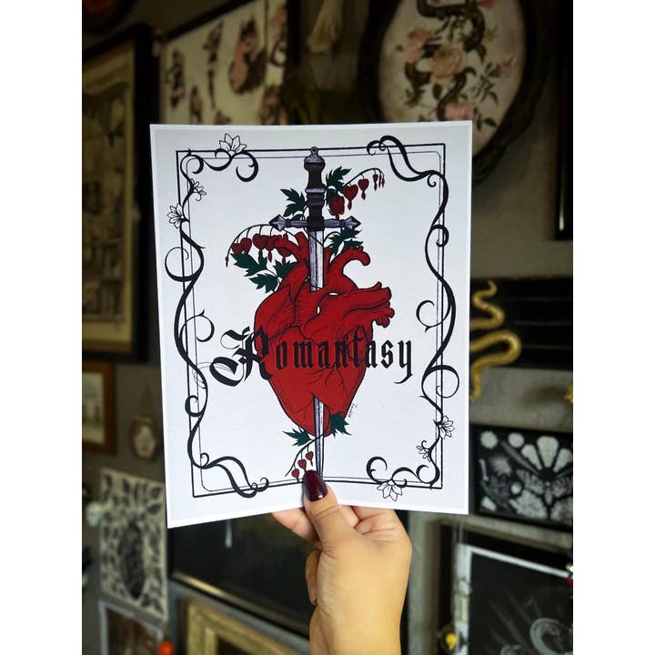 Romantasy Sword Heart Book Lovers Illustration | Art Print for wholesale by Raicodoll