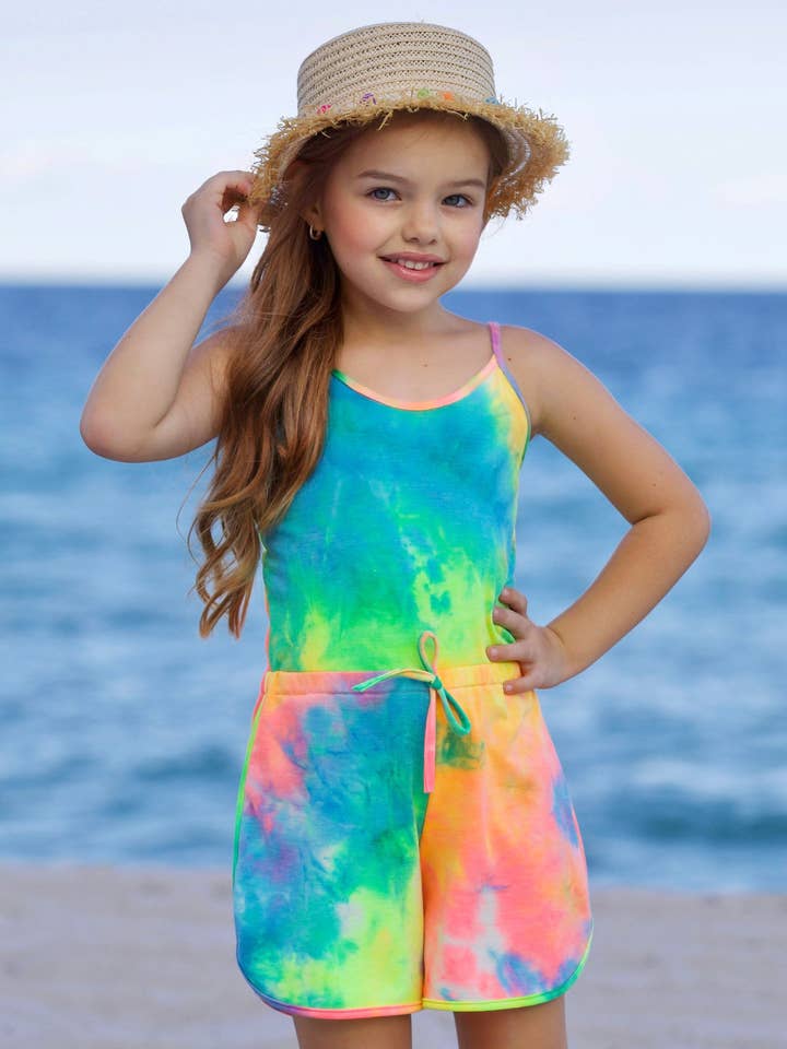 Sunset Surf Tie-Dye Romper for wholesale by Mia Belle Girls • Wholesale