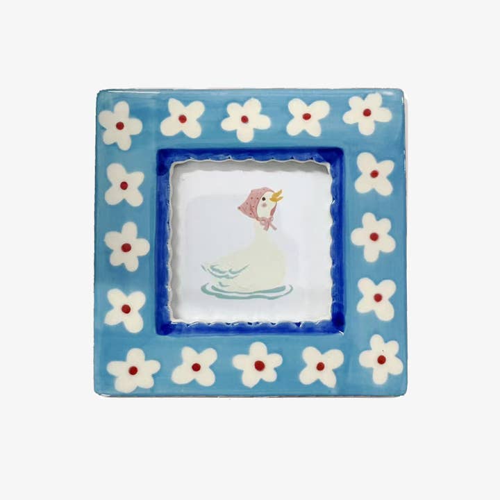 Hand-painted Ceramic Photo Frame, Blue Flowers for wholesale by ChagoArt
