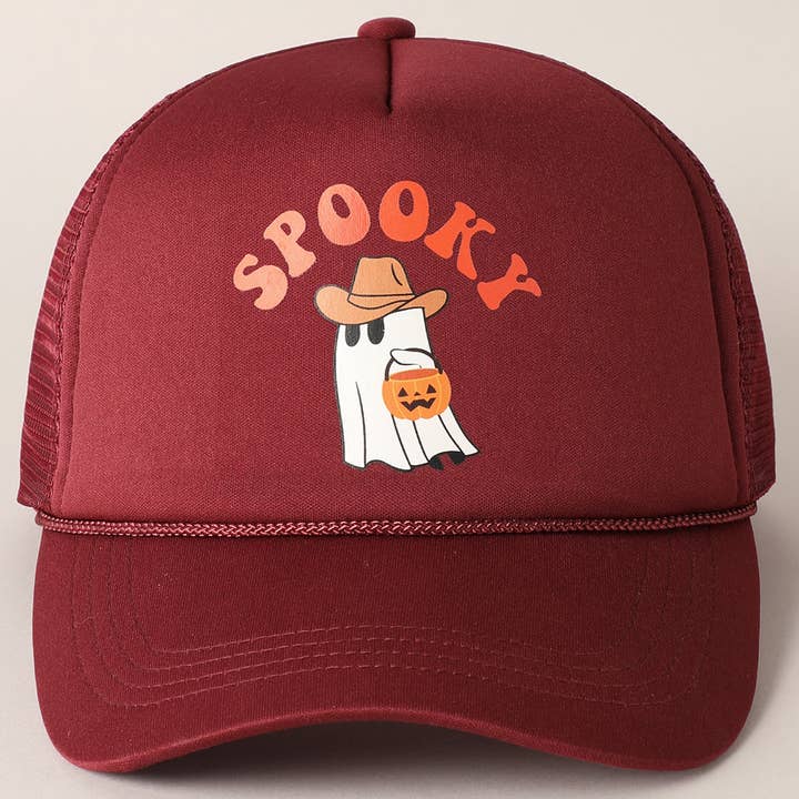 Fashion City - Wholesale Trucker Hat - Unisex - Spooky Ghost Printed Halloween Trucker Hat16