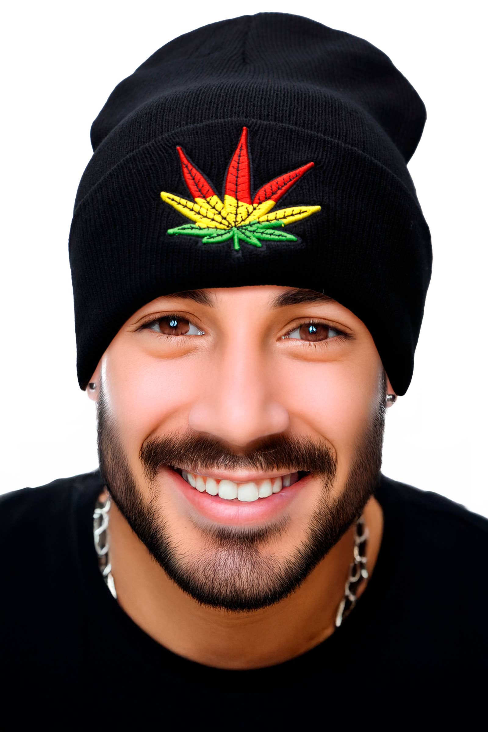 Cap Zone - Wholesale Beanie - Unisex - Marijuana Weed Leaf Acrylic Cuffed Beanie1